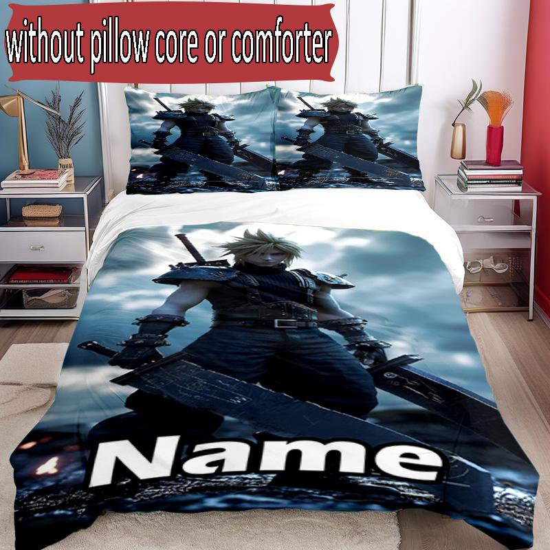 3pcs Duvet Cover Set (1*Duvet Cover + 2*Pillowcase, Without Core), Custom Name Final Fantasy Pattern Bedding Set, Home Bedroom Decor Gift