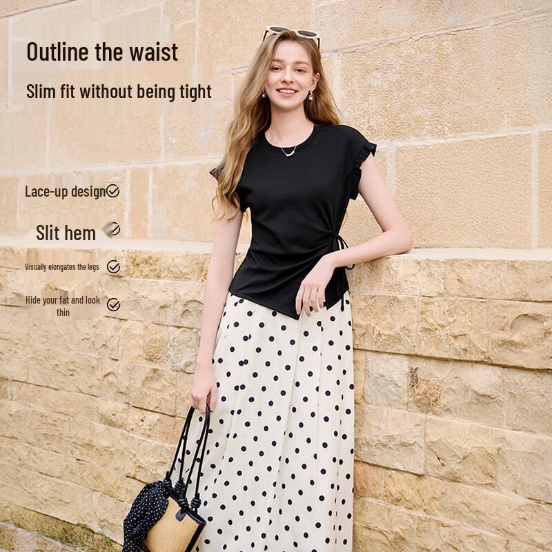 

Women s Black Ruffle Hem Slim Fit T-Shirt S