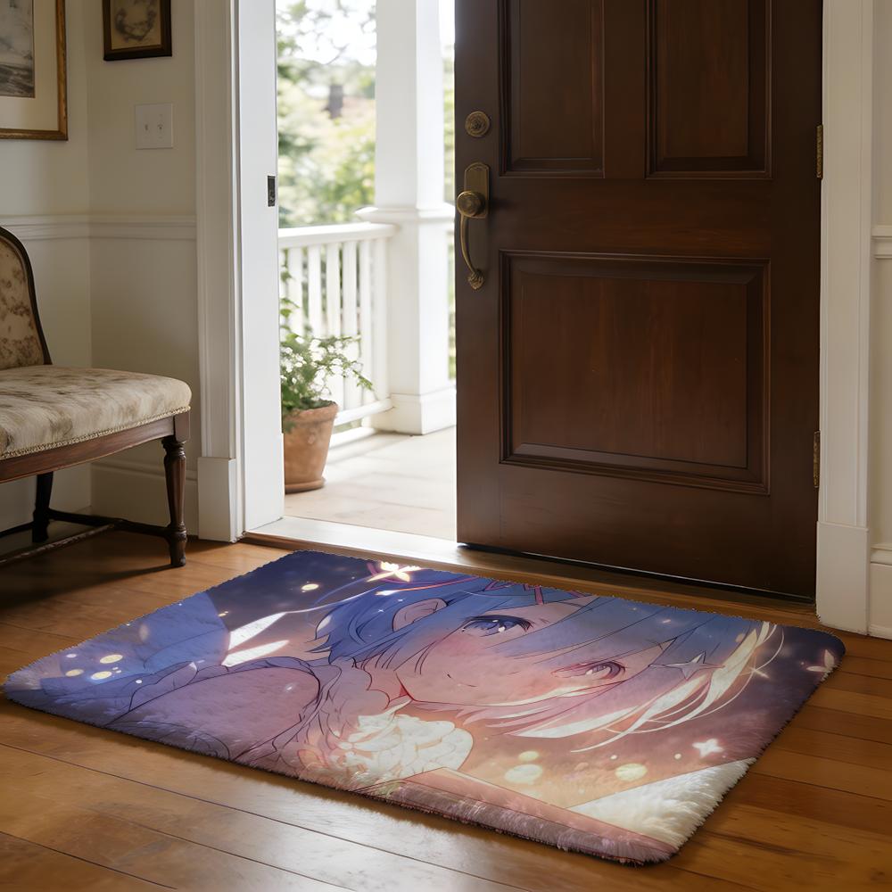Fußmatte Weicher Flanellteppich Rutschfeste Saugfähige Matte für Badezimmer Schlafzimmer Heimdekoration Anime RE ZERO Hängend Bohemian