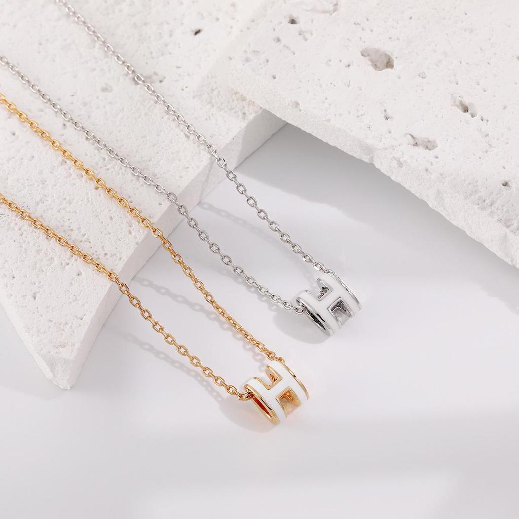 Pony's White 18K Gold Plated 'H' Initial Necklace - Elegant, High-End, Non-Fading Clavicle Chain