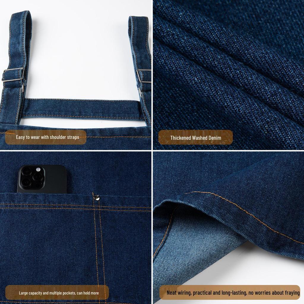 Custom Logo Denim Apron for Coffee, Tea, and Nail Art Shops - Thick Canvas Workwear