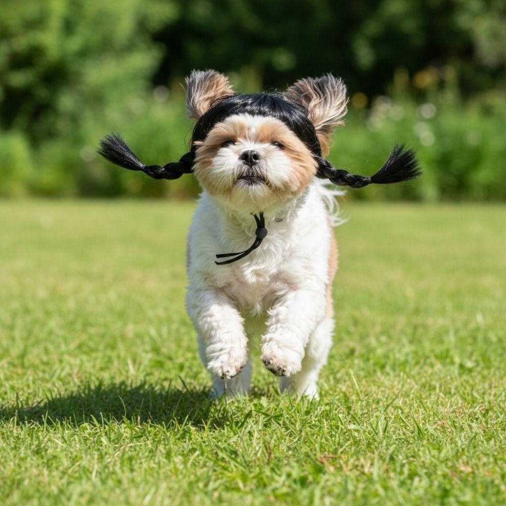 Photo Prop Black Double Ponytail Pet Hairpiece Funny High Temperature Fiber Pet Wig Universal Realistic Animal Wig Christmas