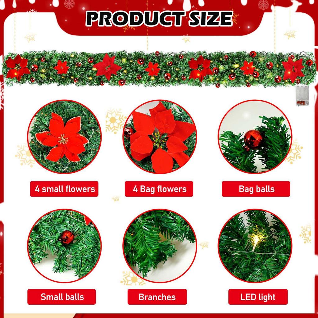 Christmas Luminous Vine Wreath with Pine Needles & Balls for Windows & Doors