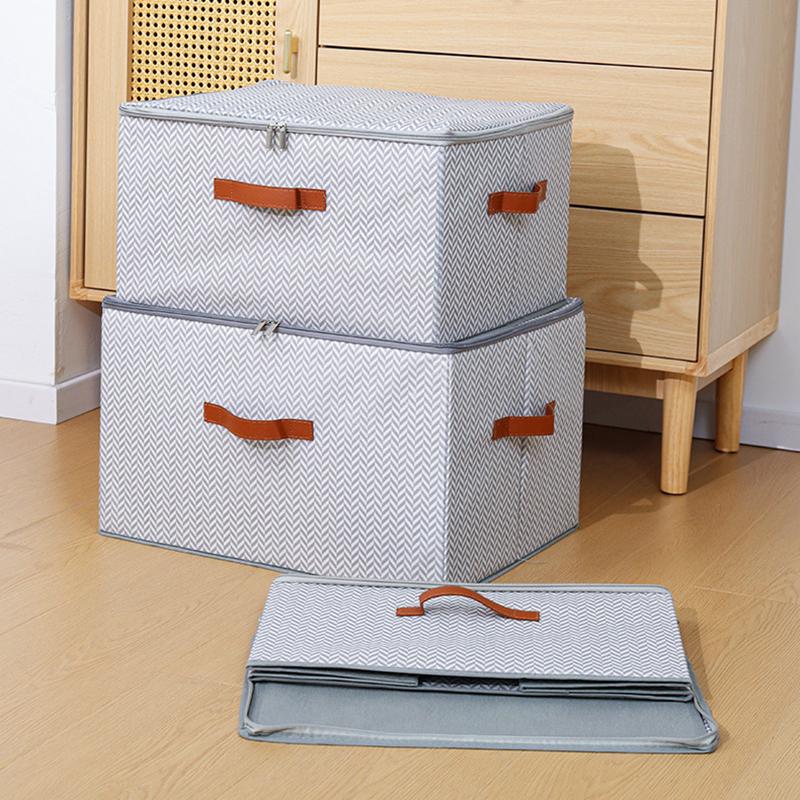 Fishbone Pattern Zipper Storage Box with Lid Home Use Organizer for Clothes Toys Bedroom Storage Container Multifunctional Wardrobe Organizer