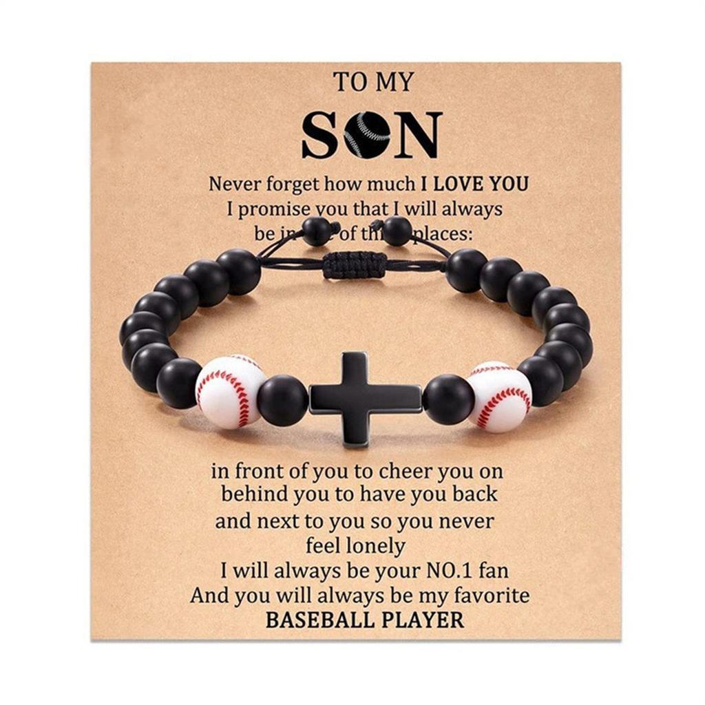 Baseball Basketball Football Soccer Gifts, Natural Stone Baseball Cross Prayer Bracelets for Teen Ideas with Message Gift Card