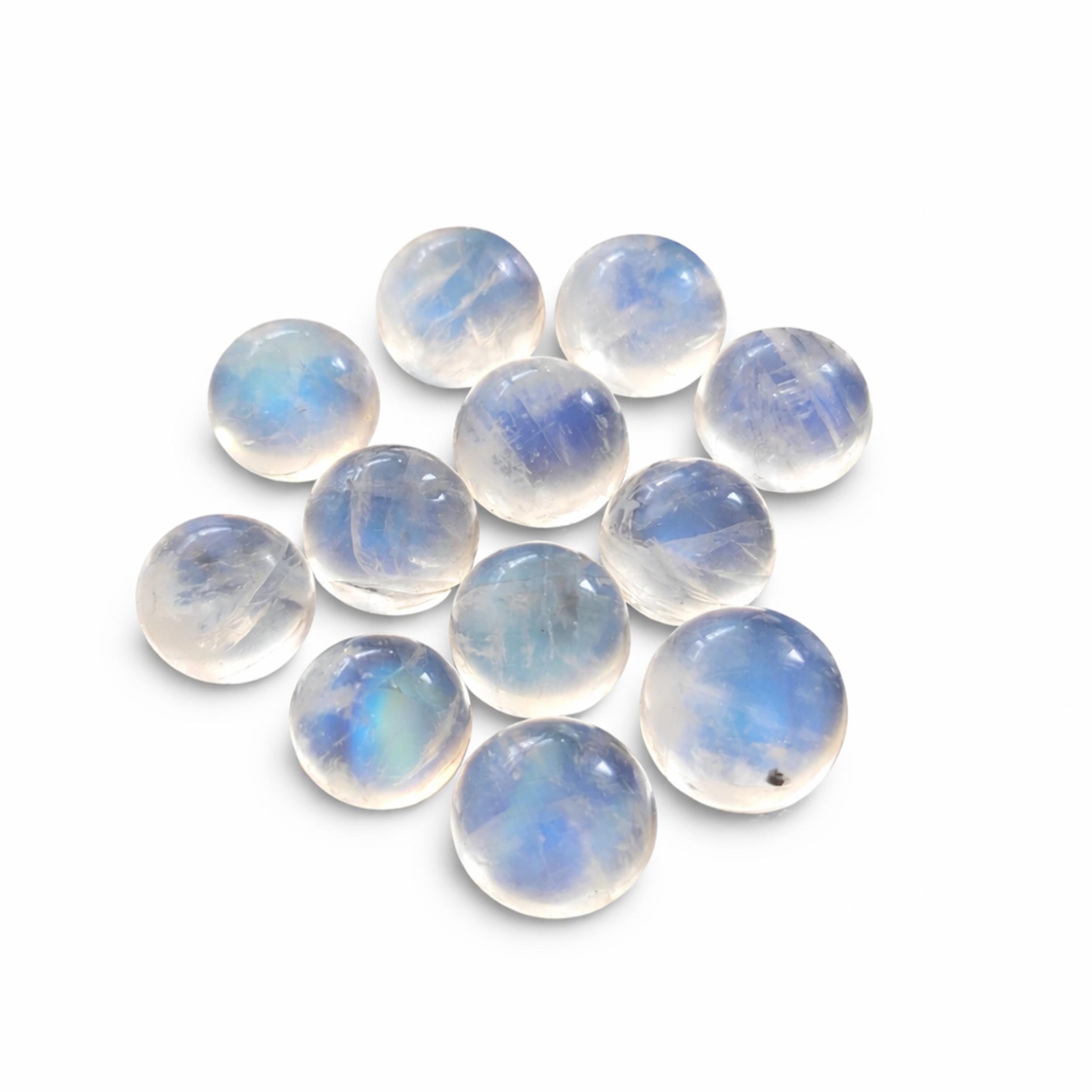 Natural Rainbow Moonstone Round Cabochon – 10x10 mm Smooth Flat Back Gemstone for Jewelry Making 1 Piece белый