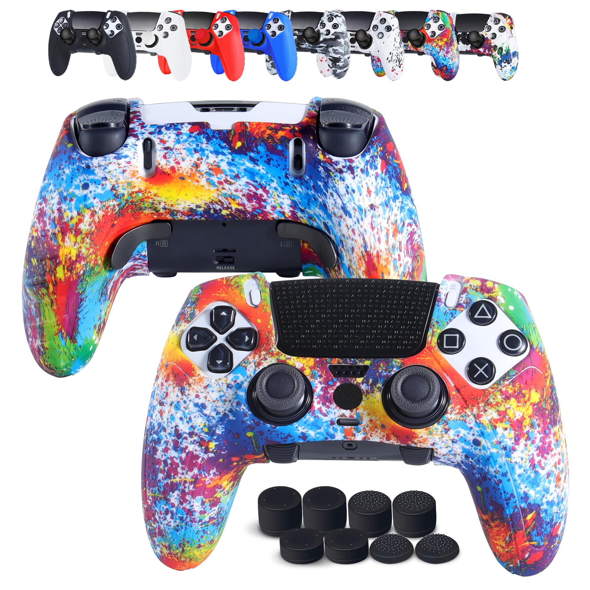 

JYXETOV Контролер PS5 Edge Ергономічний Силіконовий Без 8 Кнопок Заряджається з Оригінальним Принтом Чохол, Захист, Ковпачки, Зарядний пристрій, Нековзкий Дизайн,