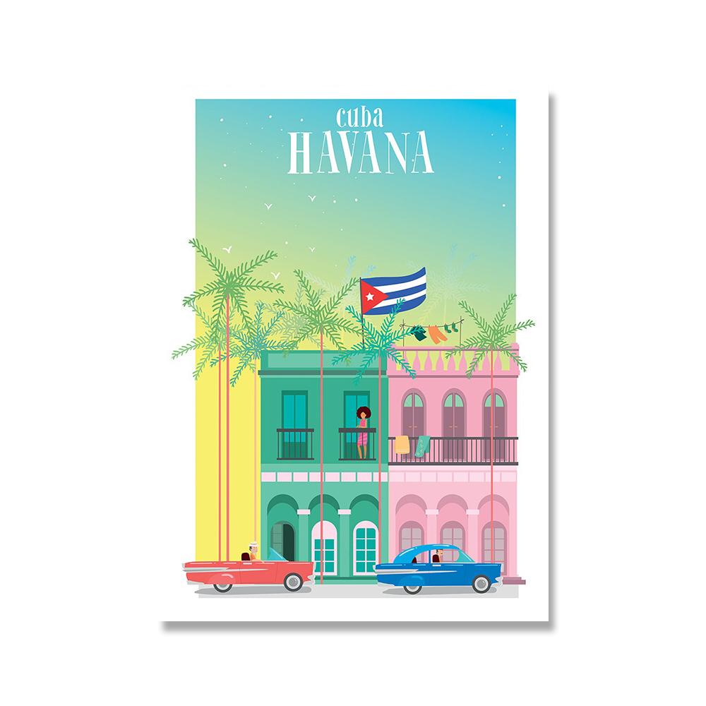 Slavné město Barevná krajina Cestovní plakát Nástěnný tisk New York Londýn Plátno Malba Kancelář Obývací Pokoj Ložnice Domácí Dekorace