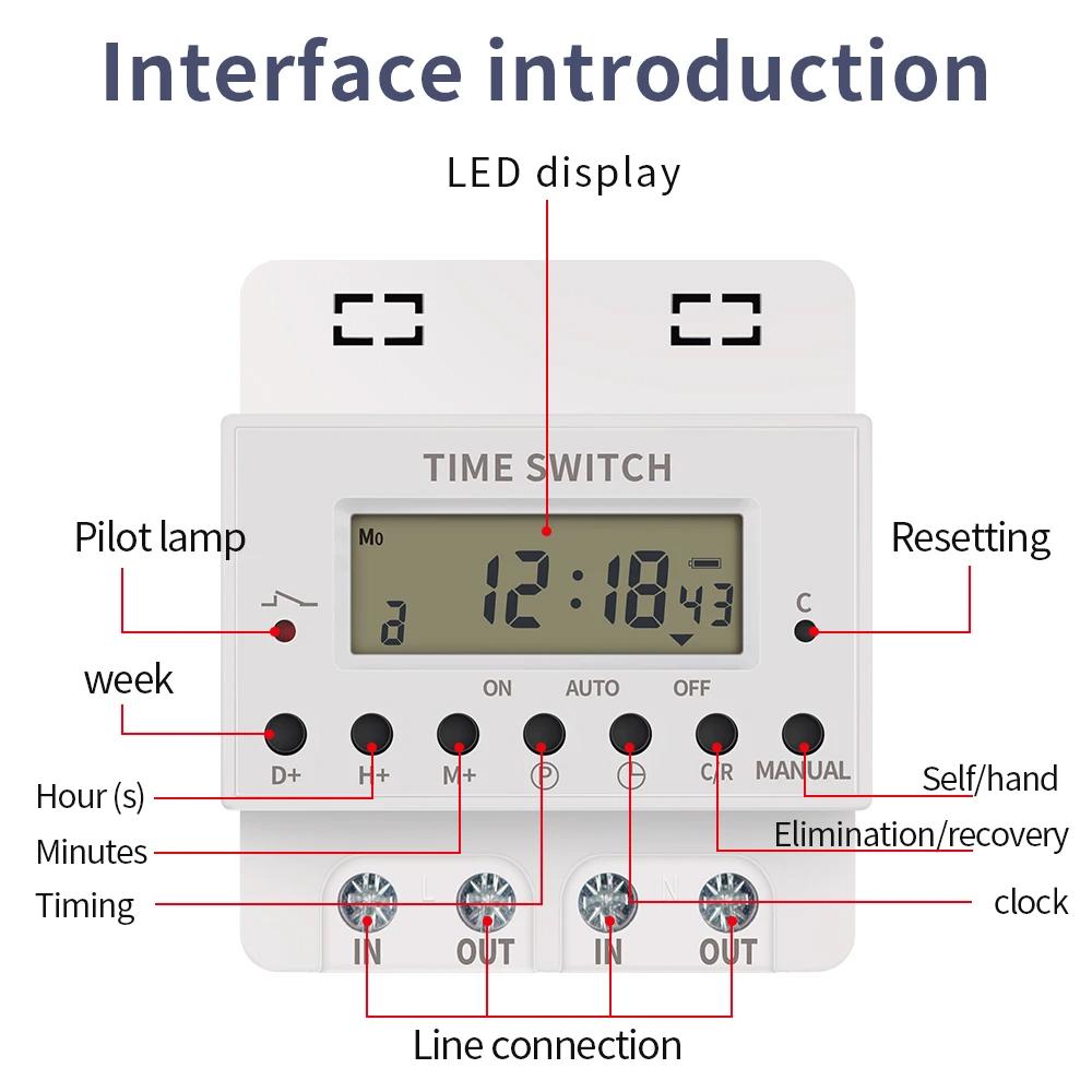 60A 20V Digital Timer Weekly 7 Days Electronic Programmable Timer Switch Automatic Timing Controller for Street Light