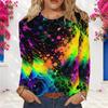 Women Plus Size Round Neck Long Sleeve Colorful Tie Dye Printed Pullover Sweatshirt
