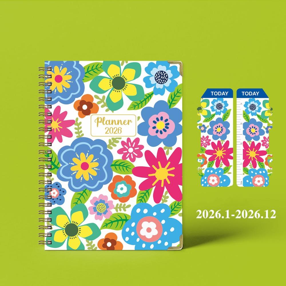 Flowers 2026 Schedule Book A5 Planner Notebook Portable Daily Planner Office Supplies