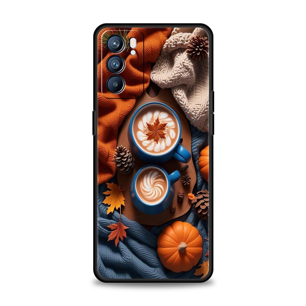 Pumpkin Autumn Leaves Coffee Phone Case For Oppo Reno 13 12 11 10 7 F Find X5 X6 A98 A80 A79 A78 A57 A54 A31 A17 Pro 5G Soft TPU