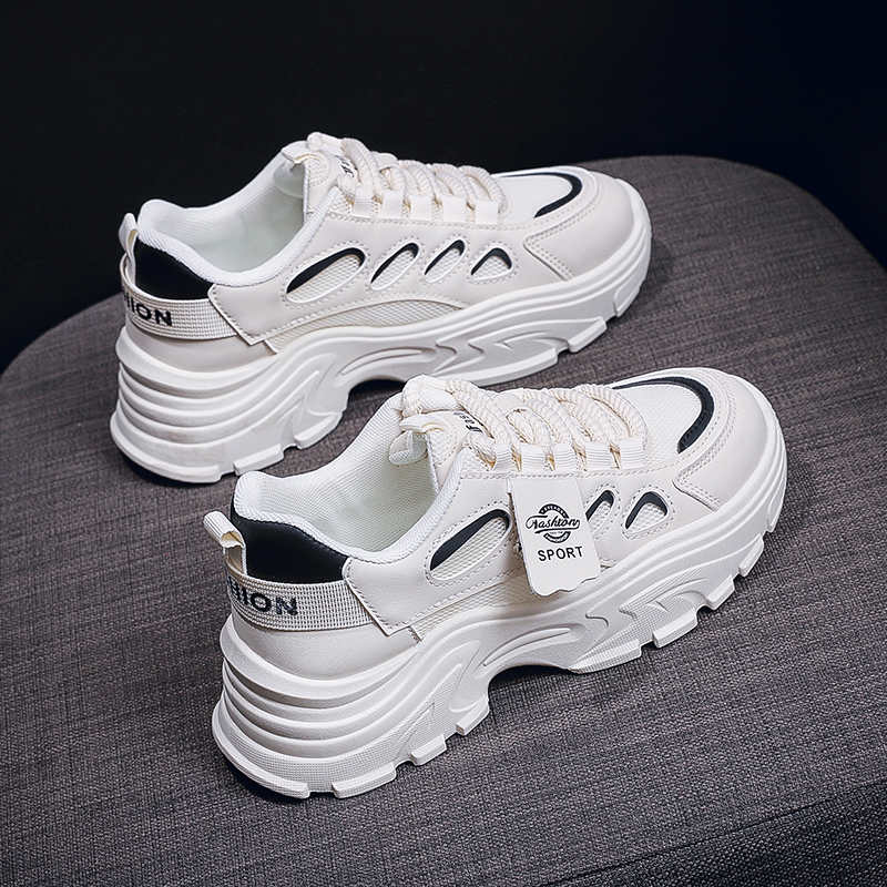 Fashion Lace-up Thick-heeled 46 Sneakers Flats Women's Loafers Shoes Black Basketball Woman Sport First Degree Brand Funky Unusual