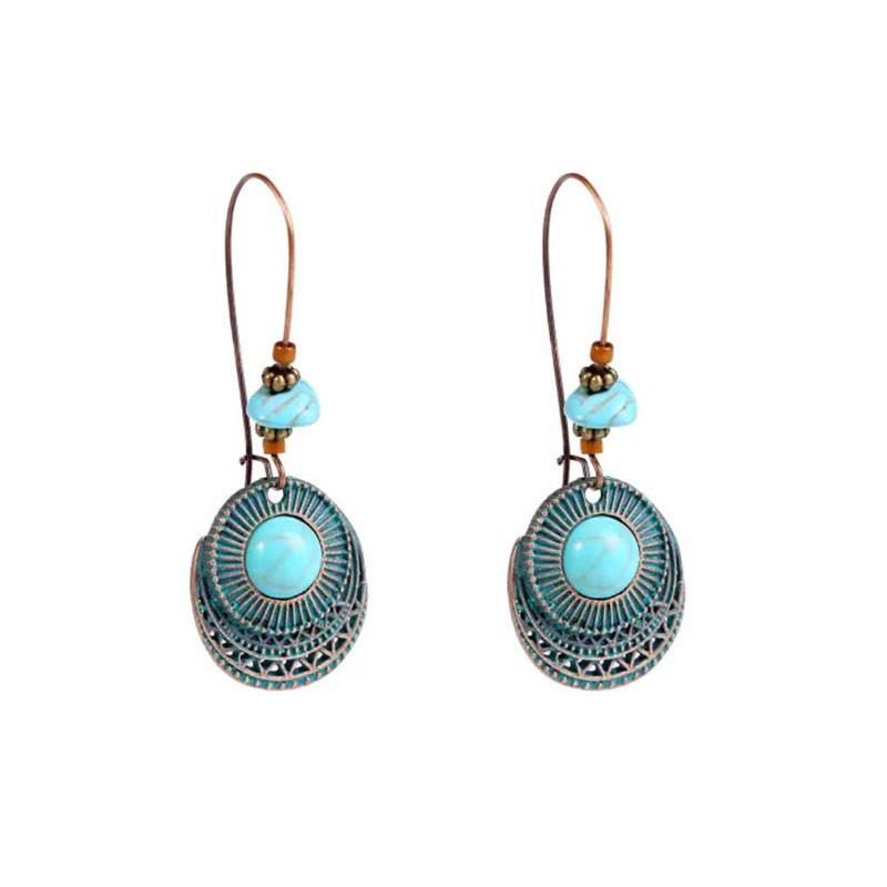 Popular earrings, European and American creative alloy earrings, bohemian round oil drop earrings, ethnic style jewelry