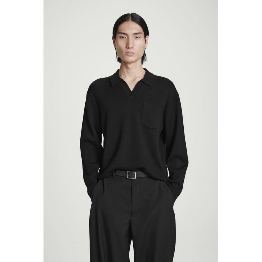 

Cos Japan Knitted Wool Long Sleeve Polo Shirt Black/S
