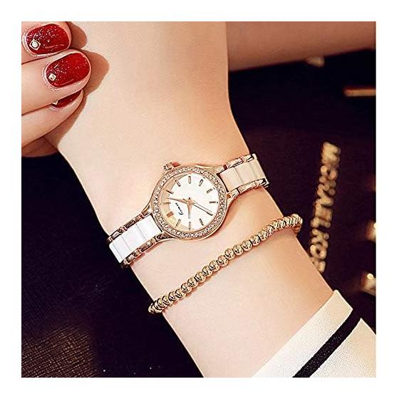 KIMIO K6121 Women's Watch Simple Watch White Ceramic Rose Gold Watch Band Diamond Dial Ladies Watch Watch for Women