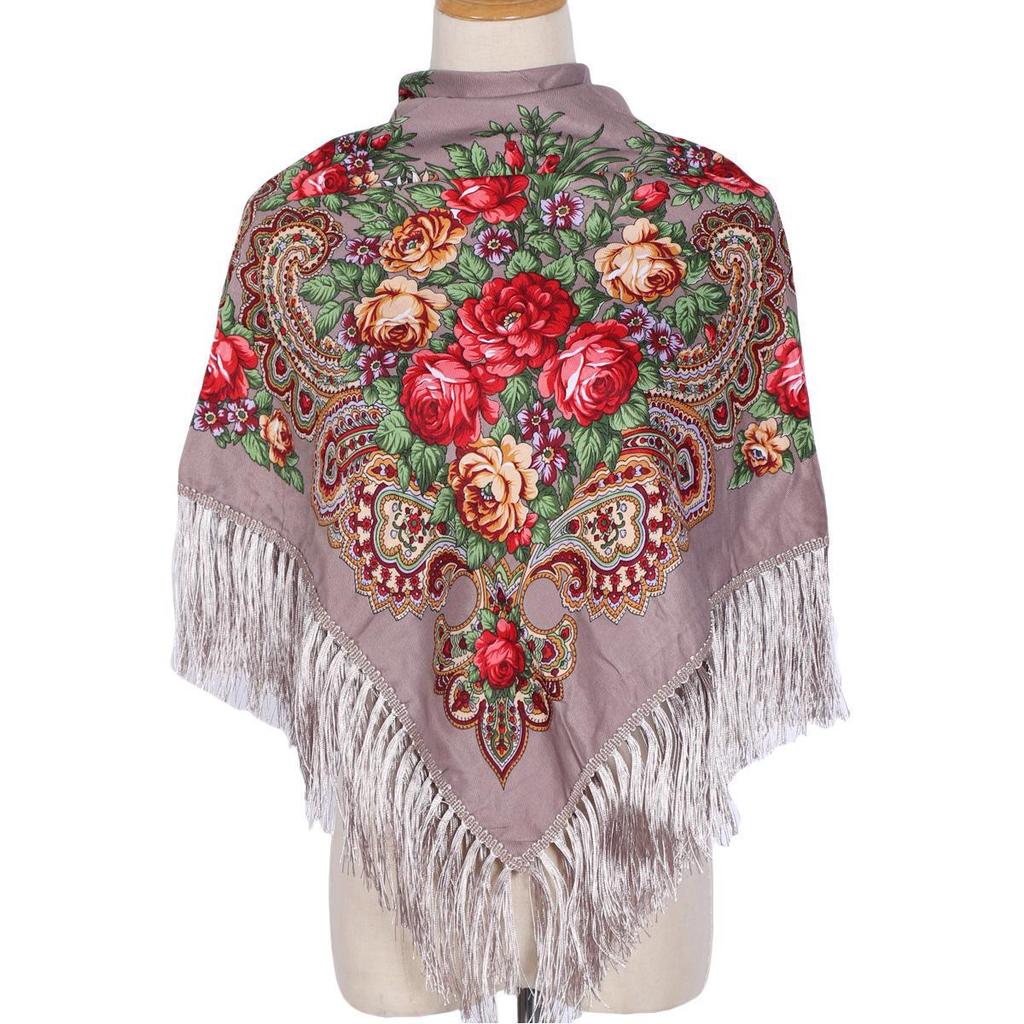 Women's Retro Ethnic Print Tassel Shawl and Headscarf
