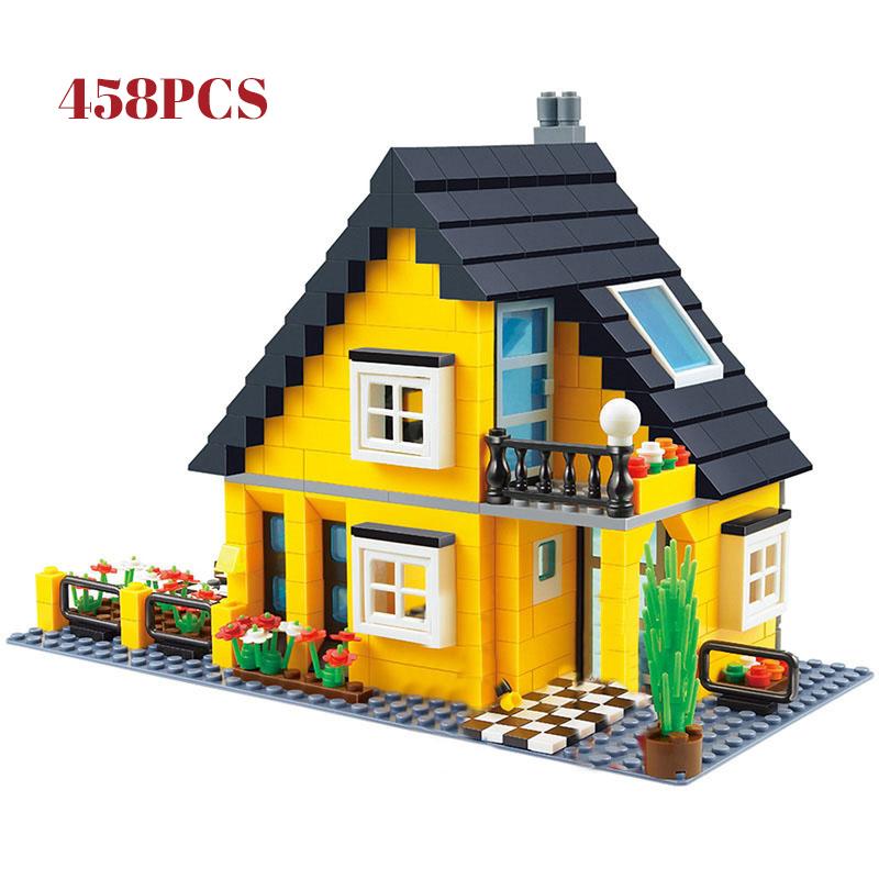 House Villa Architecture Cottage Model Building Blocks Bricks Friends for Girl Beach Hut Modular Home Village Creative City Shop