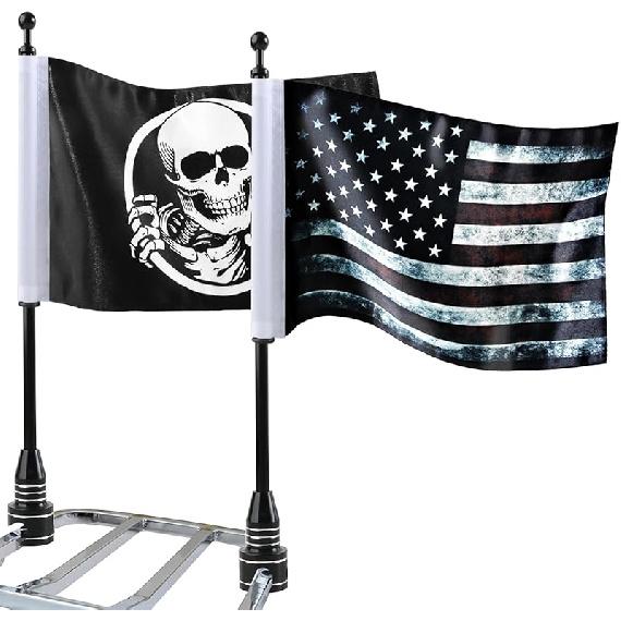 2Pcs 6" X 10" Motorcycle Flags American Flag For Harley Davidson Yamaha Honda Goldwing CB VTX CBR Chrome Stainless Steel Motorcycle Flagpole Mount