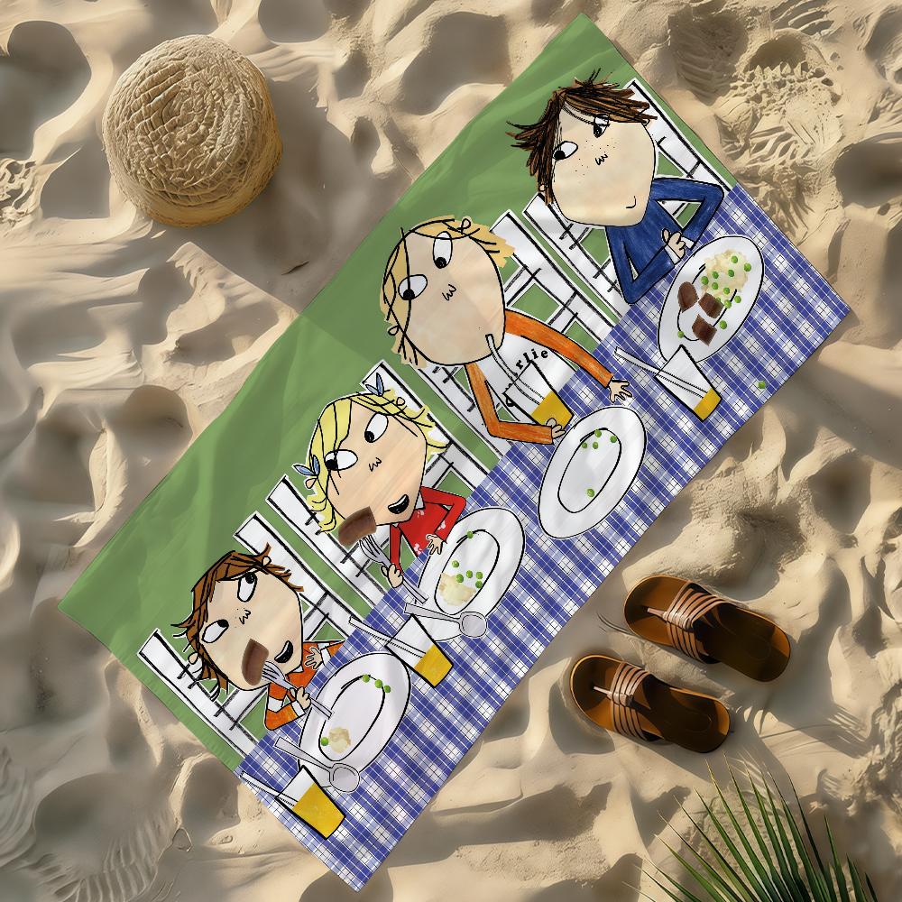 Cartoon C-Charlie and L-Lola Towel Soft Lightweight Anti-Sand Large Beach Towel Quick-Drying Bath Sports Family