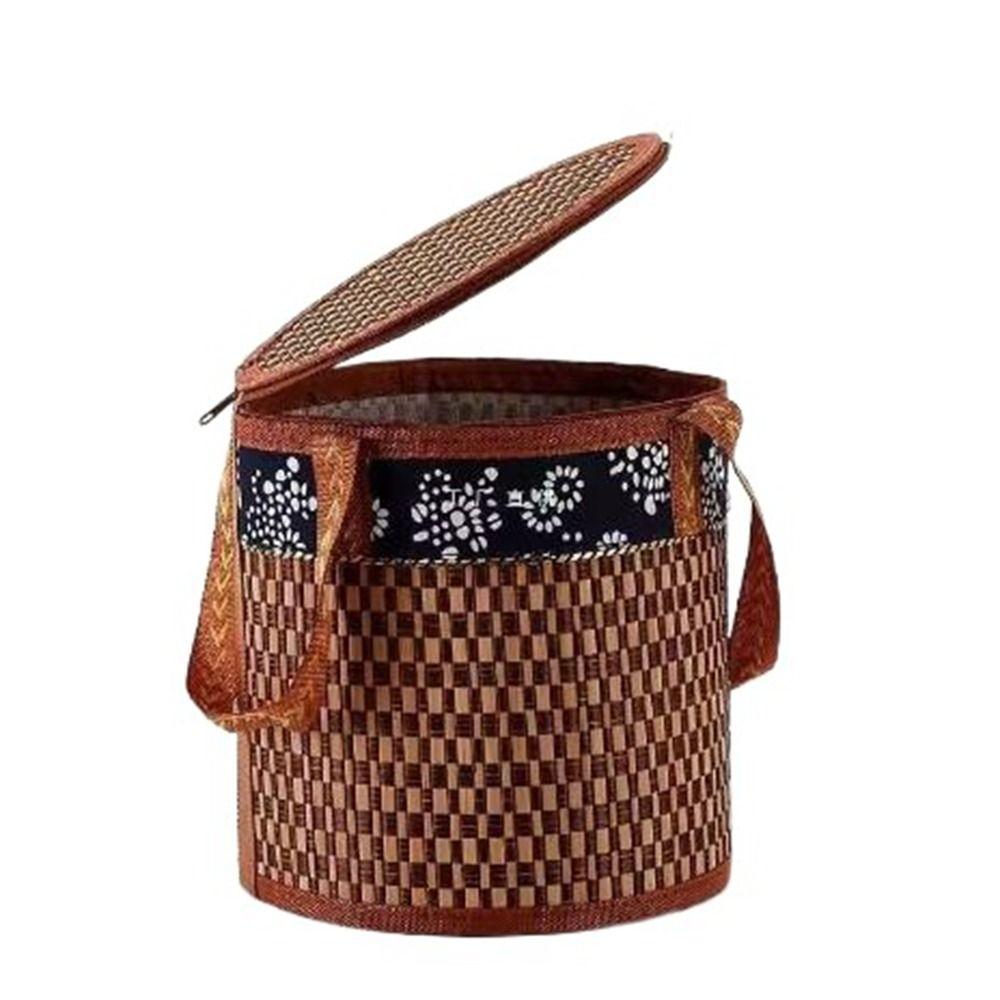Handheld Bamboo Woven Picnic Basket Cylindrical Tote Storage Basket Dessert Food Bag  Tea