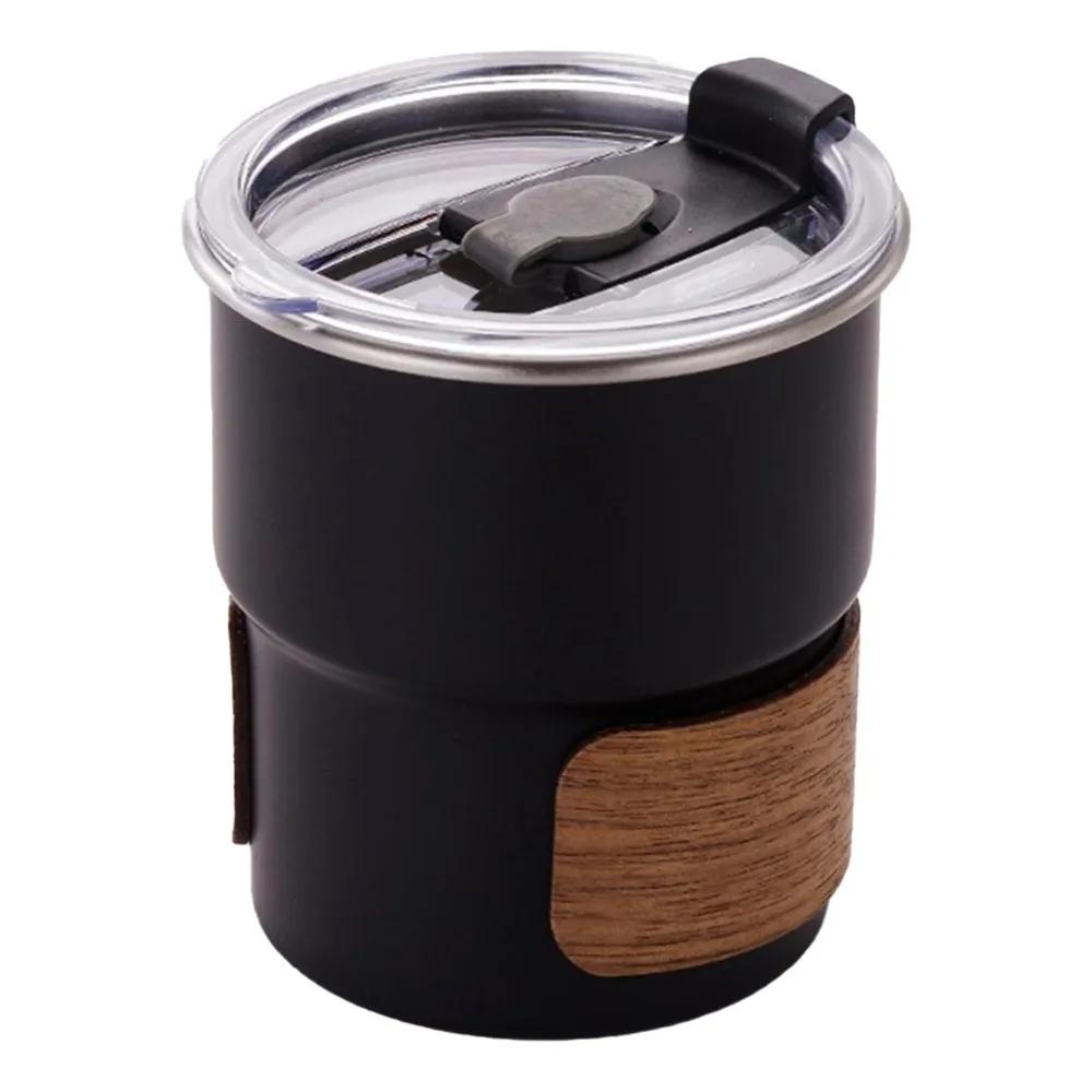 Tazza da caffè da campeggio 300ml Acciaio Inossidabile 304 Anti-scottatura Coperchio in Legno Tazza da Caffè con Coperchio Tazza da Acqua per Esterno