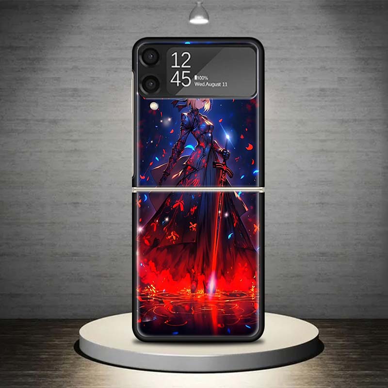 Fate Zero Stay Night Saber Phone Case For Samsung Galaxy Z Flip 7 6 5 4 3 5G Shockproof Cover Z Flip7 Flip6 ZFlip5 Flip3 Flip4 L
