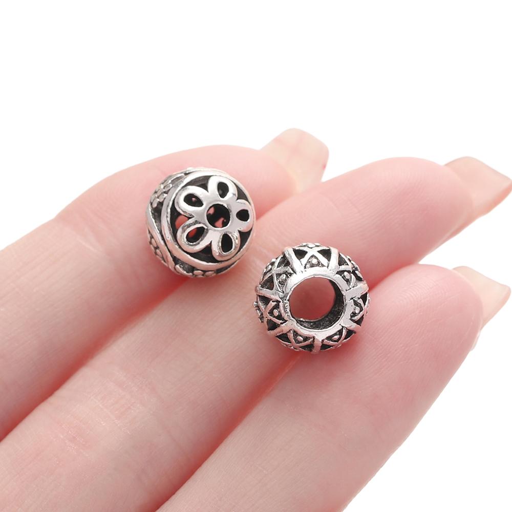 5pcs Multiple Styles Alloy Hollow Loose Bead Big Hole Spacer Beads for Bracelet Necklace Keychain Jewelry Making Accessories