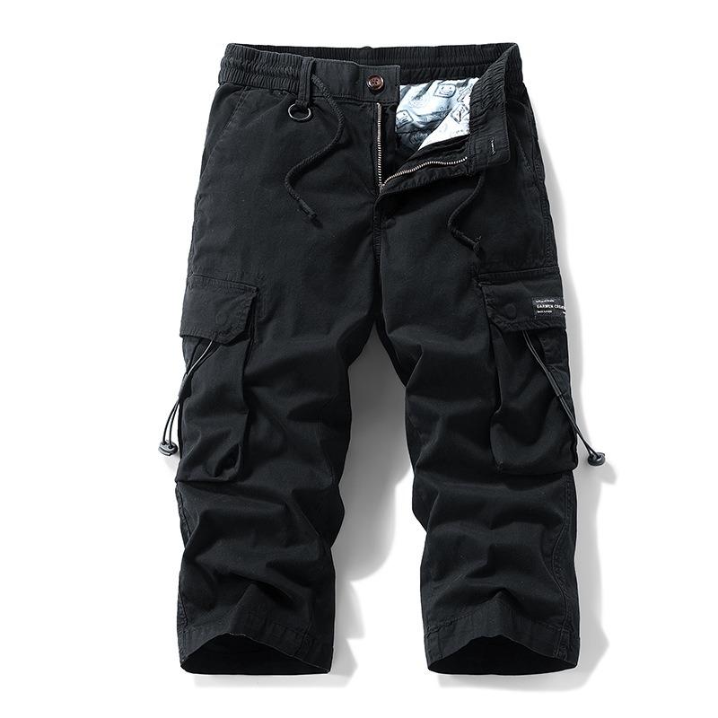 Men's overalls casual loose men's eight-point pants straight solid color retro trendy pants men's high-end men's clothing