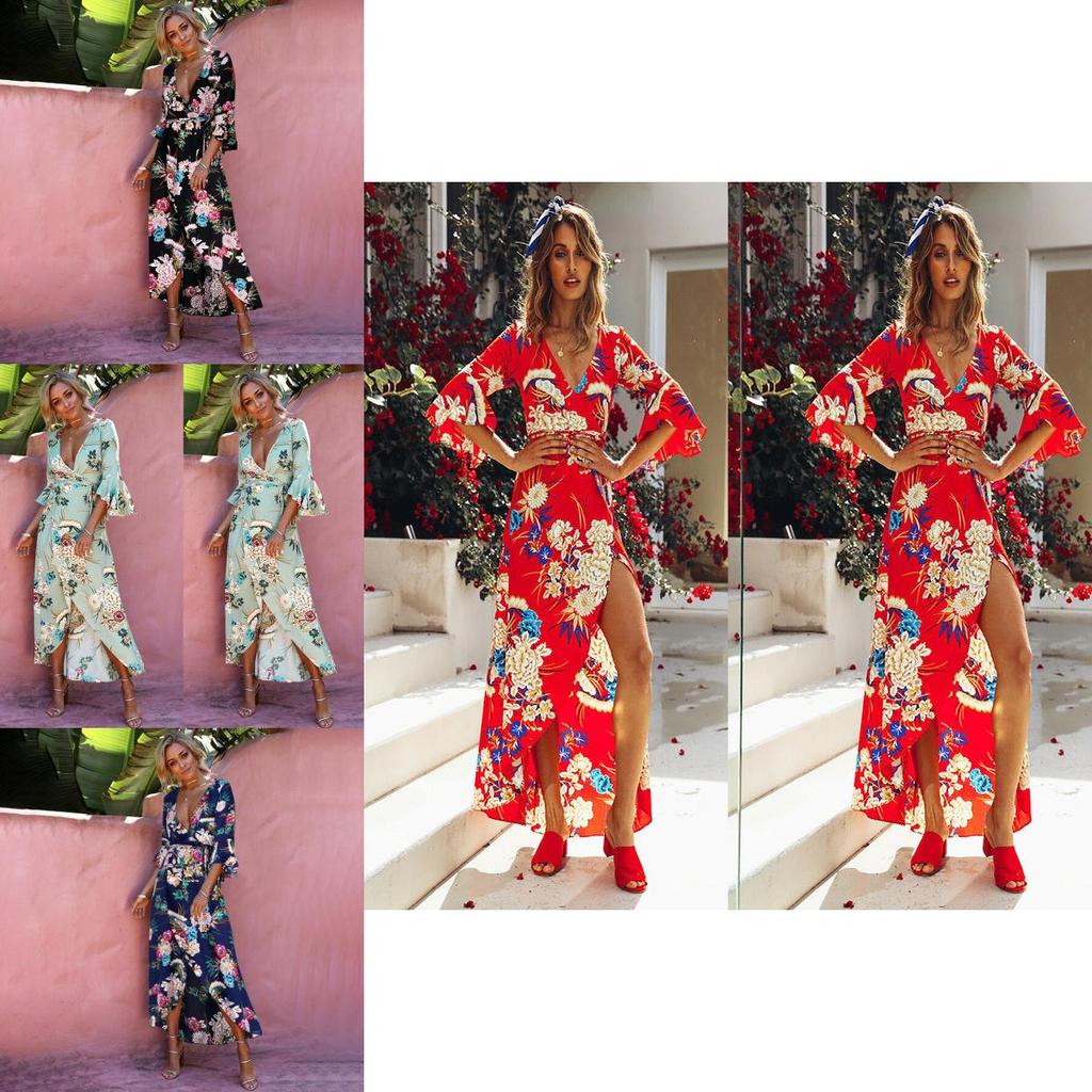 Elegant Women's Plunge Holiday Dress Featuring Vibrant Summer Paisley Split Maxi Design