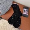 Polka Dot Wool Socks Children'S Autumn And Winter Gray Medium Tube Socks Thickened Warm Cashmere Cotton Socks Retro Lace Tube Socks