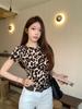 Spice girl style leopard print short-sleeved T-shirt women's summer new slim-fitting and thin inner bottoming shirt design niche top