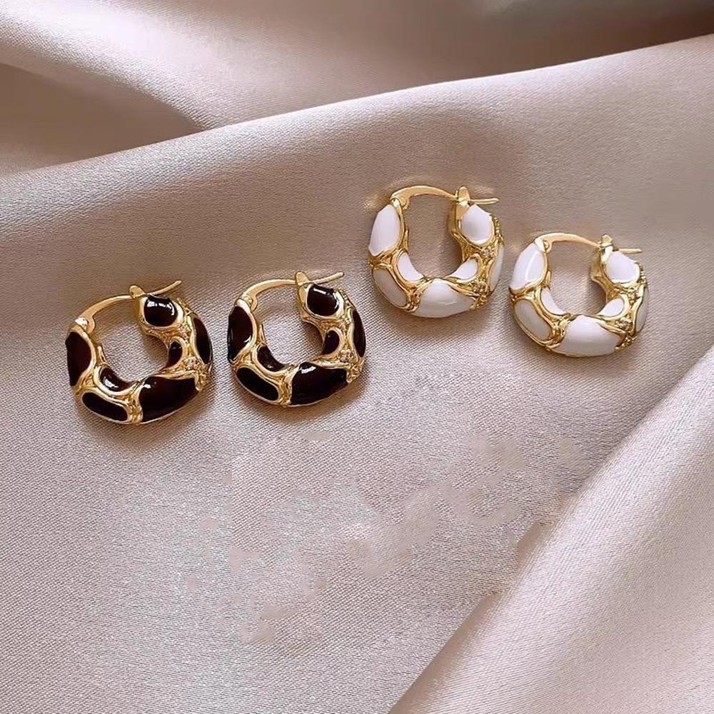 New Trendy Enamel Color Metal Texture Small Hoop Earrings for Women Gold Plated Statement Ear Buckle Creative Jewelry Gifts