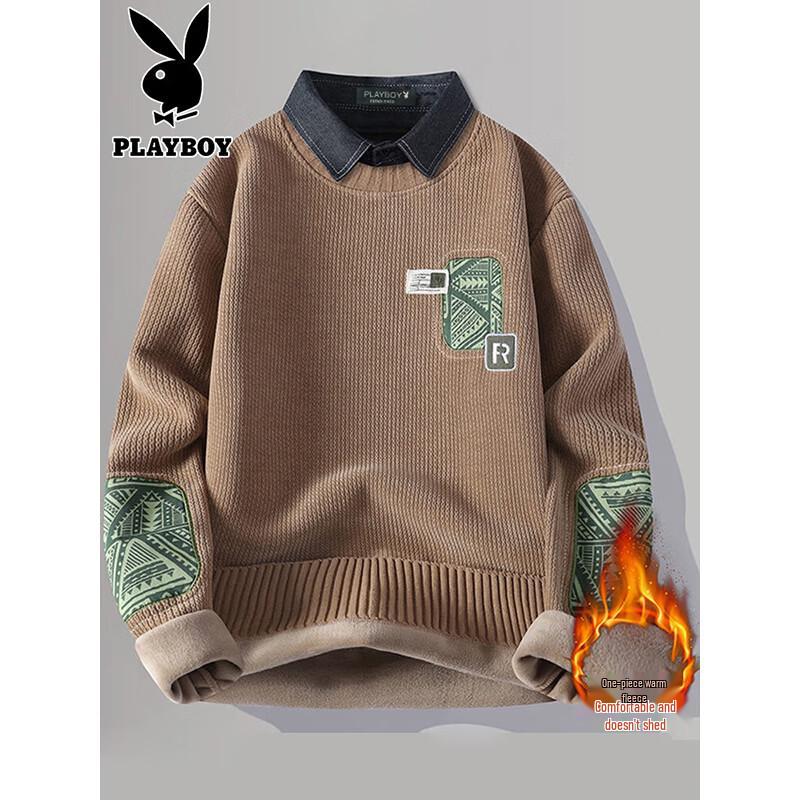 PLAYBOY Men s Fleece-Lined Faux Two-Piece Sweater L