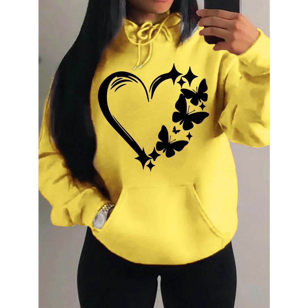 Combination Of Love And Butterfly  Pattern Hoody Women Hip Hop Street Hoodies Trendy Pocket Clothes Vintage Multicolor Hoodie