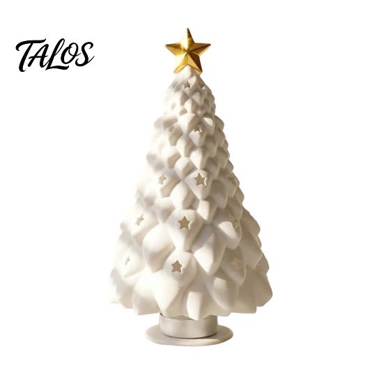 Eco Friendly Pla Ornaments Christmas Tree Candle Holder, 3D Printed Hollow Star Cutout Modern Home Aesthetic Accents Statue, Matte White Tabletop