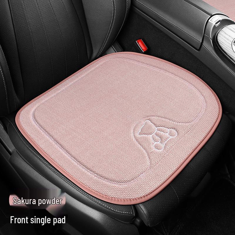 Four Seasons Universal Linen Car Seat Cushion - Cartoon Bear, Breathable, Half-Wrap Rear Seat Cover