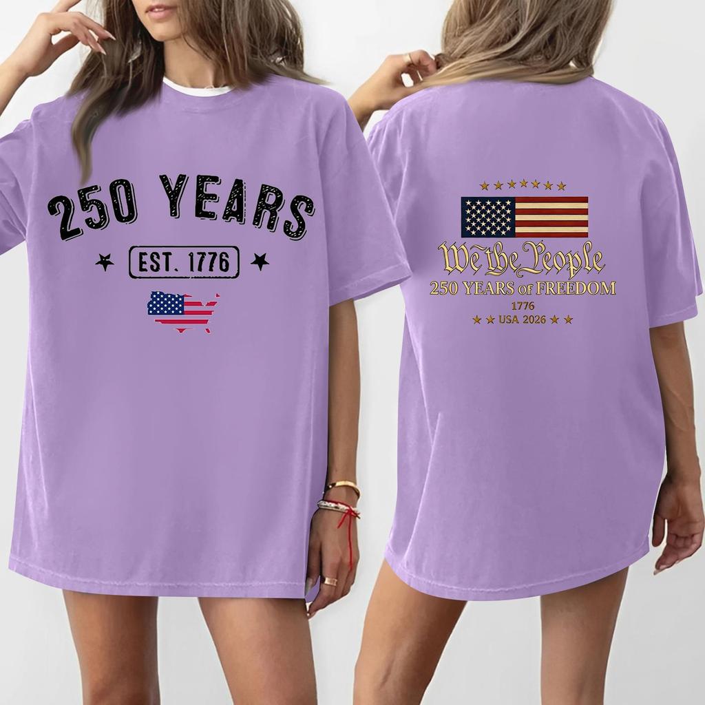 Damen Casual Unabhängigkeitstag 250. Jubiläum Bedrucktes T-Shirt Rundhals Pullover Kurzarm Oberteil