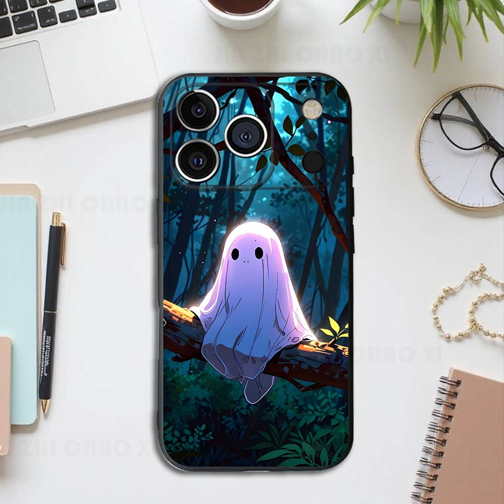 

Cut Ghost Art Black Phone Case For IPhone 17 16 15 14 13 12 13 12 11 Pro Max Plus XS XR Silicone Soft Back Cover iPhone17promax