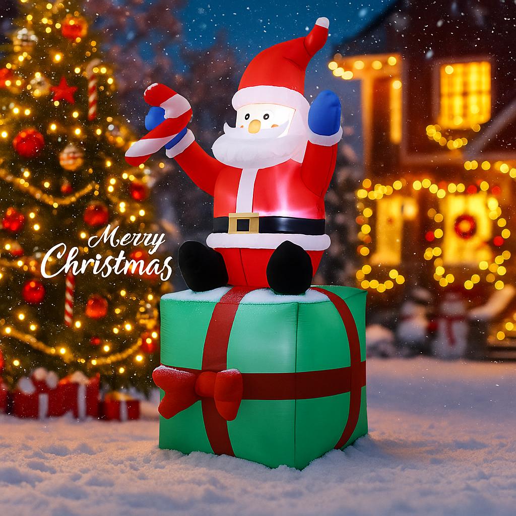 5.9FT Christma Holiday Inflatable Yard Deco Santa Claus Gift Box Model Xmas Toy Home Decoration Festive Supplies Ornaments Gifts