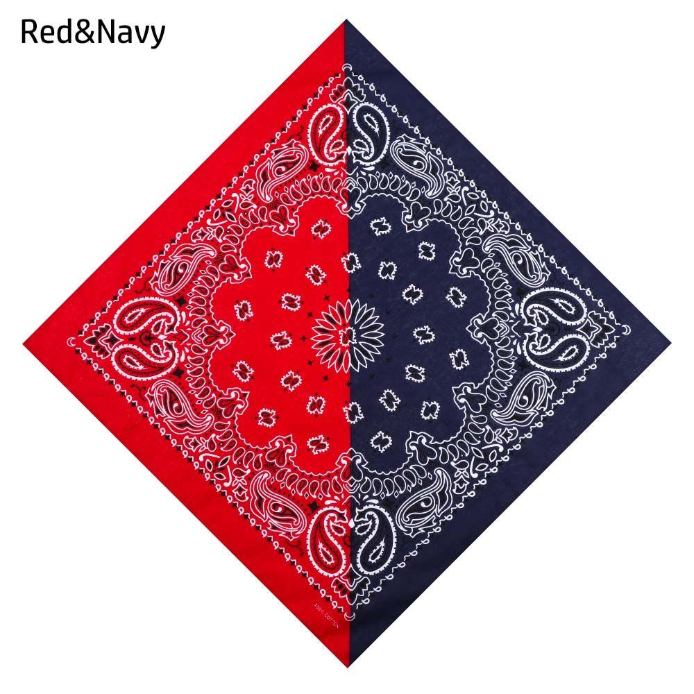 

Double Color Neck Tie Floral Cotton Bohemian Headband Square Scarf Wristband Bandana Red Navy
