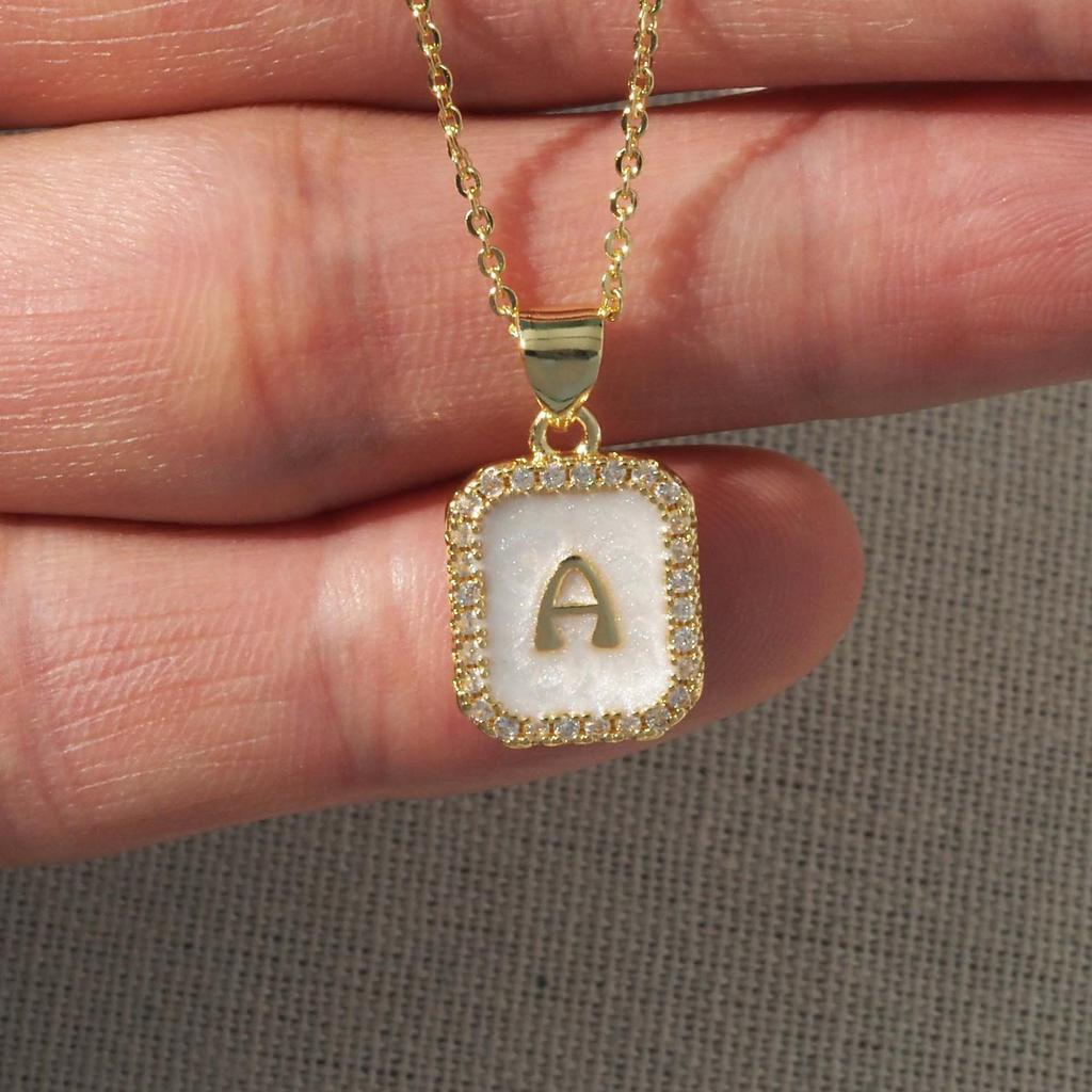 Trendy Gold-Plated A-Z Initial Pendant Necklace with Enamel Finish