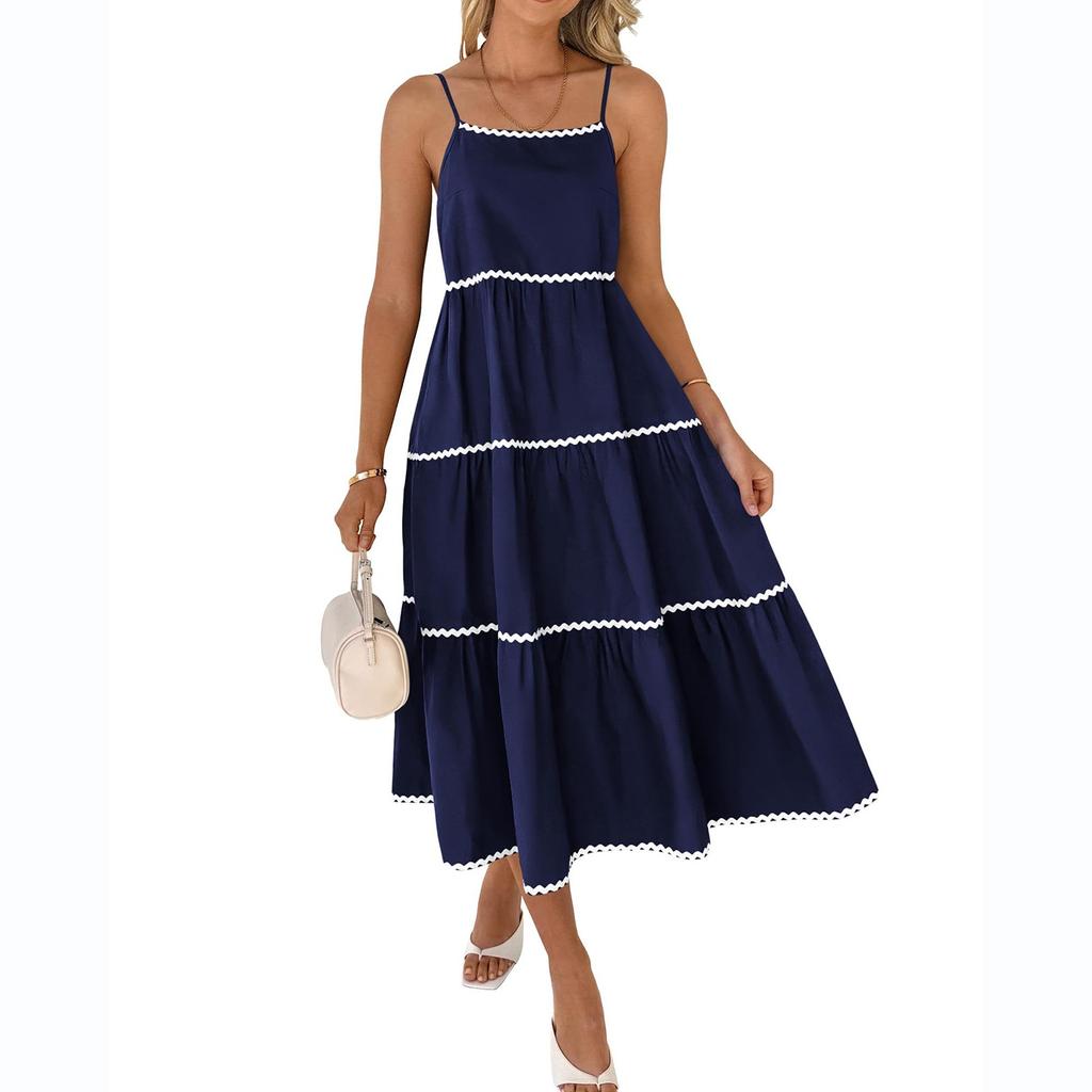 Women Summer Dresses Sling Dresses Solid Color Boho Long Dresses