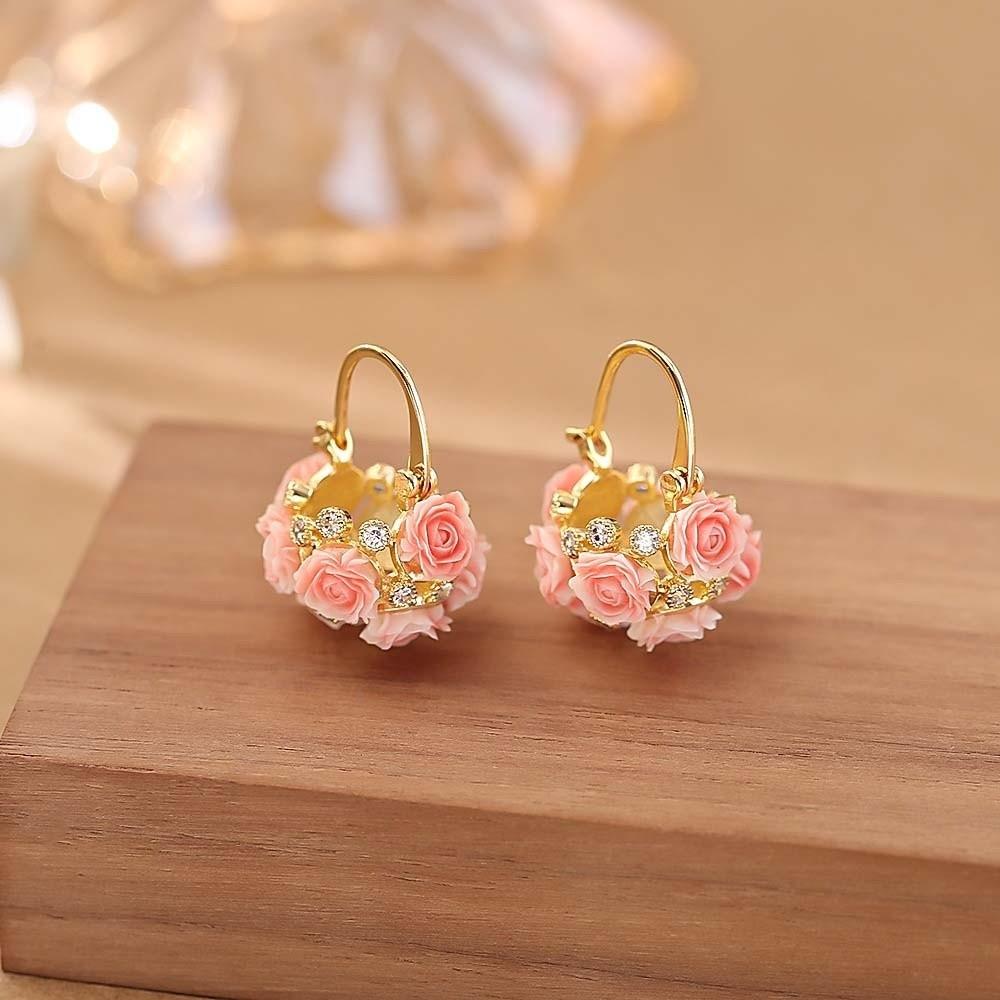 1 pair Shiny Flower Basket Ear Cuff Temperament Sweet Fairy Style Earrings  Birthday