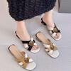 New Summer Mid-heeled, High-heeled and Thick-heeled Sandals for Women, One-shoulder Genuine Leather Slippers A60