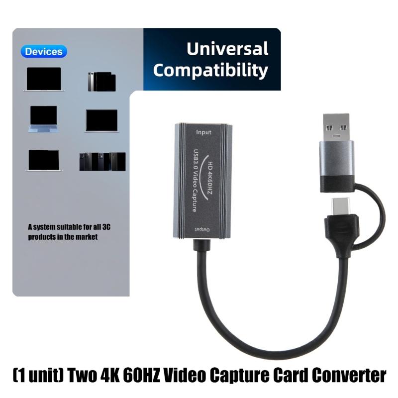 4K Video Capturing Card Type C+USB to HDTV Video Grabber Recorder for Game Camcorder Camera Recording Live Streaming