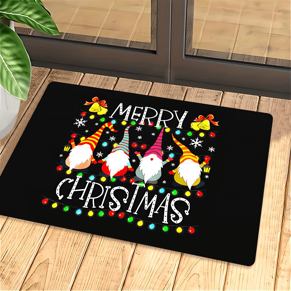 Luxury Golden Holly Pine Letter Front Entry doormat Black Base Merry Christmas Script Bauble Border Print  Porch Decor Rug