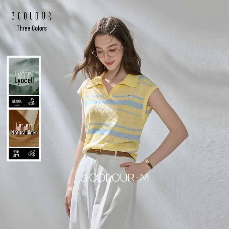 Women s Striped Polo Knit Short Sleeve Top L