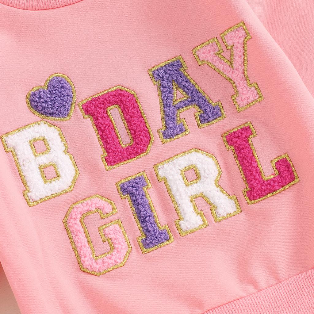 Baby Girl 2Pcs Birthday Outfits Long Sleeve Letter Embroidery Pullover + Pants Set Toddler Fall Clothes