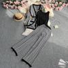 Chic Women's V-neck Cardigan & High-waisted Wide-leg Pants Set